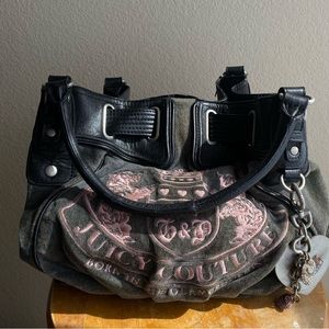 Juicy couture Y2K vintage velour purse keychain attached grey pink classic